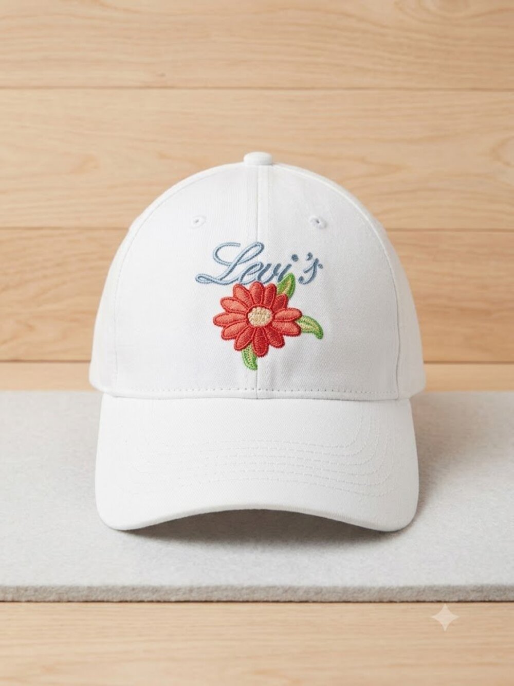 Levi's Kids Girls Floral Embroidered White Denim Baseball Cap Hat Adjustable